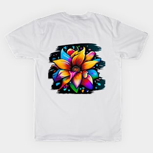 Bright Vibrant graffiti style Flower T-Shirt